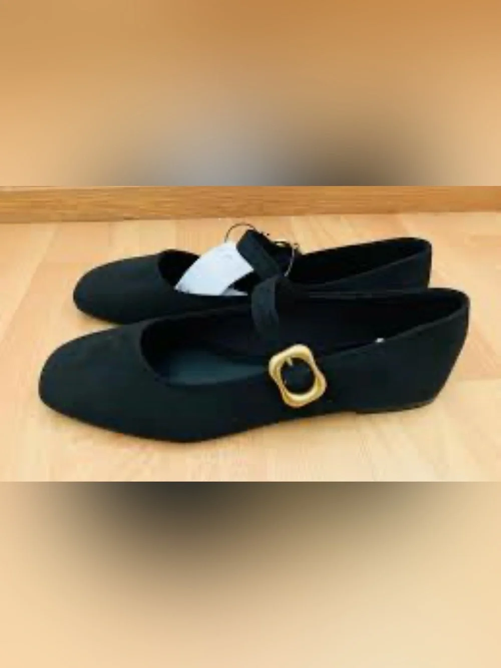 H&M Black Suede Mary Jane Flats with Gold Buckle size 11 NWT